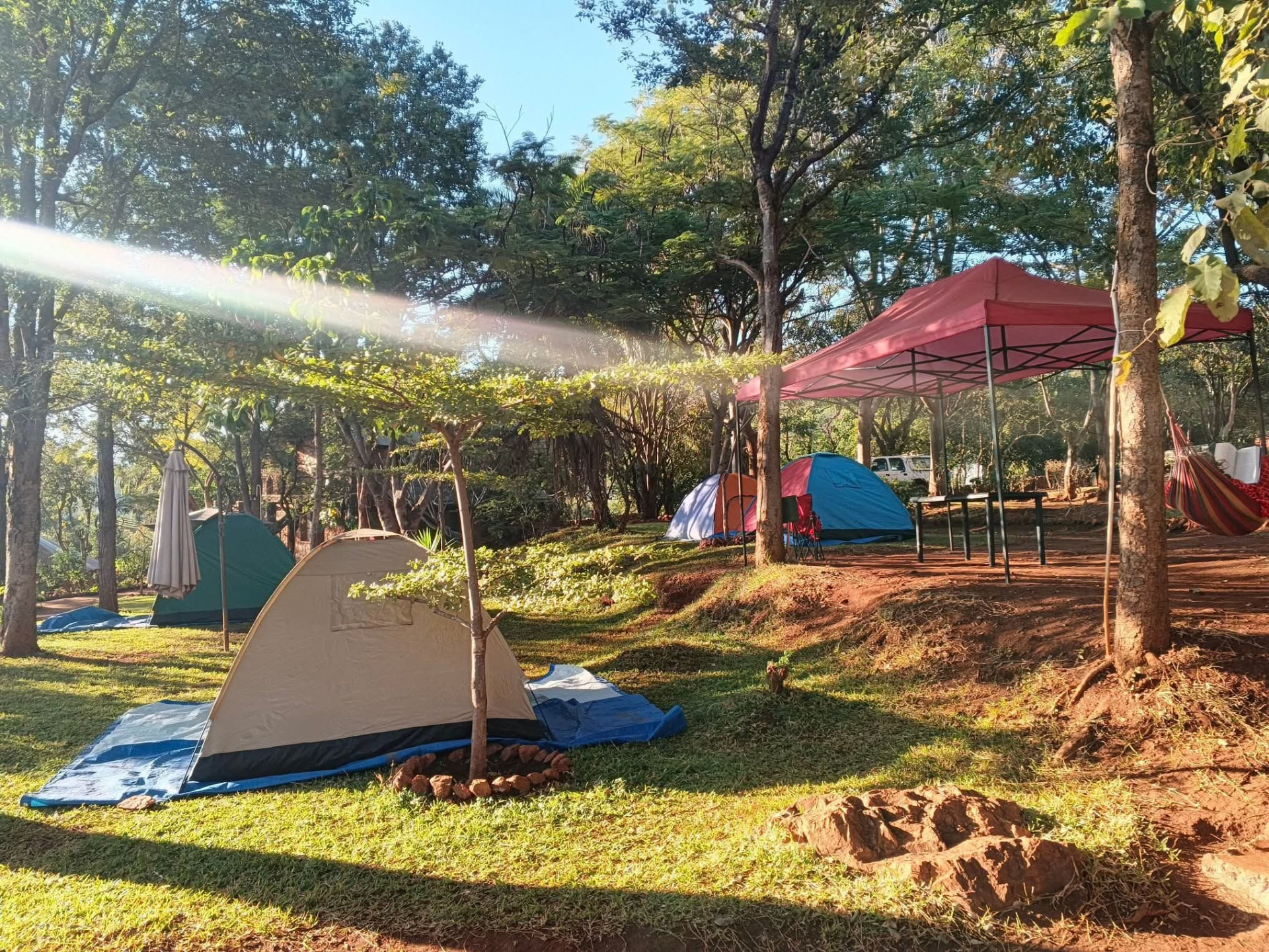 Morning light over the tents
